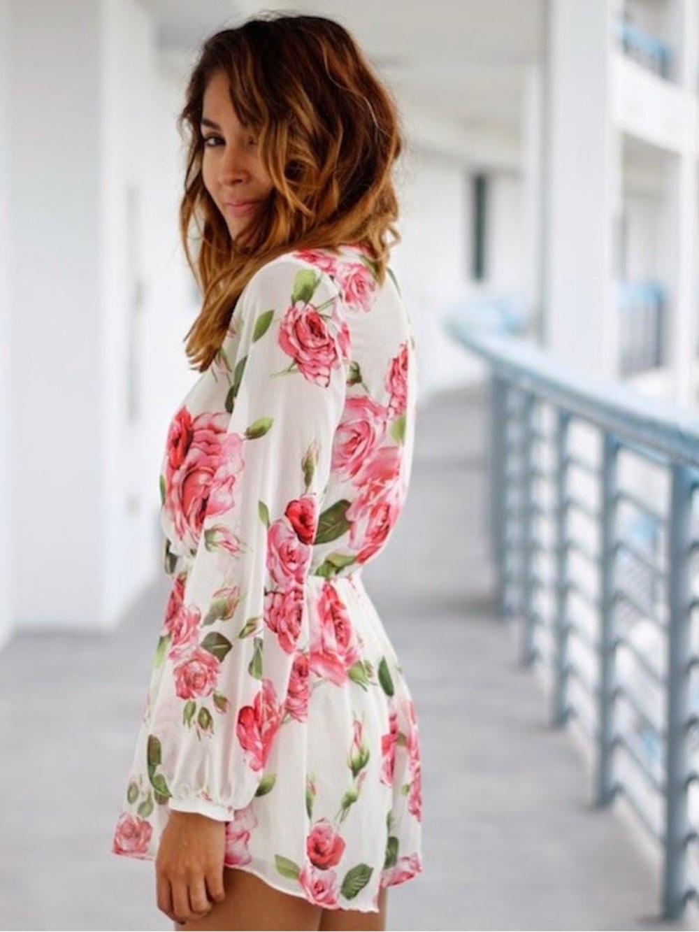 audrey Pink and Green Floral Mini Romper